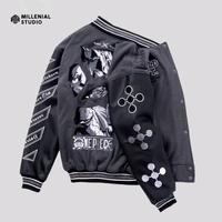 Gambar Varsity Jacket One Piece Gorosei Grey | World Govt Jaket Baseball Bordir Kulit Original Unisex Lembut Nyaman Leather Fleece Pria Keren Tebal Distro (Best Quality) dari Varsity Store Office undefined 3 Tokopedia