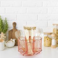 Gambar AEE4-Rotating Utensil Holder 4 Compartment Metal Rotating Pen Holder Kitchen Countertop Flatware Cutlery Organizer For Spoons dari CV Tiam Berkah undefined 4 Tokopedia