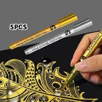 Gambar 5pcs Spidol Tinta Metalik Emas/Perak Marker Permanen Untuk Dekorasi Kaligrafi DIY Projek Tahan Lama Waterproof Cocok Untuk Kertas Logam Plastik - Gold 5pcs dari GKA-Mall undefined 1 Tokopedia