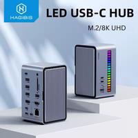 Gambar Hagibis U100 Ultra+ USB C Docking Station Triple Monitor, LED Strip Light USB-C Hub Type-C Adapter with 8K DP&HDMI, M.2 SSD Enclosure, 100W PD, 10Gbps USB 3.1, 2.5G RJ45 for MacBook Air Pro, Laptop dari Hagibis Indonesia undefined 1 Tokopedia