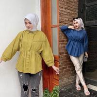 Gambar ALYA Shirt - Kemeja Wanita Kerut Depan baju katun atasan  oversize  panjang basic Linen - alya broken white dari MUA fashion_NEW undefined 1 Tokopedia