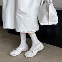 Gambar Sepatu Mary Jane Gaya Olahraga Kasual 2025 Wanita Musim Panas Sepatu Tunggal Berongga Berpori dengan Rok Sepatu Balet - Penambah Tinggi Badan - Abu-abu, 40 dari CIPUTIH undefined 4 Tokopedia