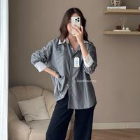 Gambar SIVALI Oversized Stripe Shirt Two Tone 4060 - Kemeja Salur Garis Wanita Lengan Panjang Baju Katun Panjang Wanita Panjang Wanita Atasan Hitam Casual Top Linen - Peach dari Sivali Factory_NEW undefined 4 Tokopedia