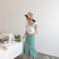 Gambar Istana - 4054 Baju Rajut/Tank Top Wanita Square Neck Tank Top Import Style Korea - white dari Istana Pakaian undefined 2 Tokopedia