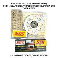 Gambar Gear Set SSS 428 Megapro CB150R Sonic Supra GTR GL Pro Tiger CB GL Suzuki GSX Lubang 4 Depan 13/14/15 Belakang 36/37/38/39/40/41/42/43/44/45/46/47/48/49 Rantai SSS HSBT Ger Girset Satu Paket Gear Set Megapro SSS Racing Motor - 13/14/15 - 36T dari CRR PARTS undefined 3 Tokopedia