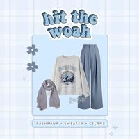 Gambar One Set Wanita Korean Style (Sweater, Celana, Pashmina) Outfit Hijab OOTD Kekinian - KK104 Atasan Bawahan Kancing Muslim Panjang Setelan Remaja Lembut Ceruty Nyaman Melar Casual Baju Basic - sweater hijab dari KUKI OUTFIT'S undefined 2 Tokopedia