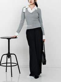 Gambar SIVALI Megan Knit Collar Top - Atasan Wanita Rajut Combined Shirt - Casual Look Korean Top Baju Panjang Rib Knitwear - Black dari Sivali Factory_NEW undefined 3 Tokopedia