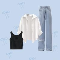Gambar 1 Set Korean Style (Kemeja, Celana Jeans, Tanktop) One Set Wanita Hijab OOTD Rajut Stripe - KK149 Atasan Baju Casual Lembut Nyaman Panjang Setelan Bawahan - kemeja tanktop dari KUKI OUTFIT'S undefined 3 Tokopedia