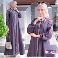 Gambar Inayah Dress Bordir Bahan Polo Linen Dress Kondangan Kasual Model Korean Style Viral Gamis Abaya Hitam - INAYAH LAVENDER, Size XL 110cm dari geneaby undefined 1 Tokopedia