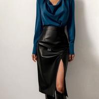 Gambar Riseleather.id Rok Kulit Span Wanita Skirt Leather Split Belah Samping Sexy High Waist Fashionable - HITAM SUPER PREMIUM, S dari Riseleather.id undefined 4 Tokopedia