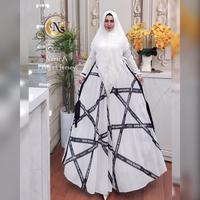 Gambar Gamis syari set khimar swarovski swarovsky hitam putih keren cantik mewah pesta kondangan seragam haji umroh umrah umbrella klok branded nais original la belle noir et blanc real pict unik jumbo xxl - Putih lengan jersey dari papa andi undefined 1 Tokopedia