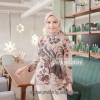 Gambar Blouse Yasmin Atasan Batik Wanita Katun Seragam Kerja Pekalongan Baju Panjang Salur - Cabutan hitam, XXL dari Ratu Laku Batik_NEW undefined 4 Tokopedia