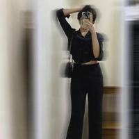 Gambar Atasan Kemeja Puff Chia Kemeja Blouse Top Wanita Baju Fit Panjang Basic Crop - Hitam, L|XL dari MERTA FASHION JKT undefined 5 Tokopedia