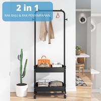 Gambar Dejavu Rak Gantungan Baju Roda Stand Hanger Gantung Pakaian Tempat Penyimpanan Tas Buku Serbaguna Kamar Mandi HRK508 - HITAM dari Dejavu_NEW undefined 2 Tokopedia