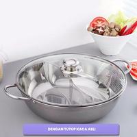 Gambar HOOPE Panci Shabu Sekat Bahan Stainless Steam Boat Panci Rebus Jepang Tutup Kaca Panci Suki Steel Kitchenware Wadah - 30cm dari Horizon boutiques undefined 2 Tokopedia