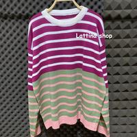 Gambar sweater rajut wanita motif garis / sweater oversize / ayumi knit Setrip - Tosca dari lattinashop undefined 2 Tokopedia