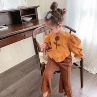 Gambar Angenius Setelan Baju Atasan Kemeja Lengan Panjang Anak Perempuan Katun Bunga O-Neck Renda Celana Knite Cutbray Korean Style - COKELAT, 3XL/15/130 dari Angenius0 undefined 3 Tokopedia