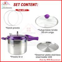 Gambar New SUPRA Panci presto 12liter + steamer tutup kaca ungu/ pressure cooker alumunium / pengempuk kukusan - pink dari WB Houseware_NEW undefined 2 Tokopedia