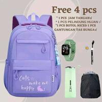 Gambar Tas ransel anak perempuan remaja sekolah SD SMP model cats make me happy gratis botol minum jam tangan gantungan tas rain cover Tas ransel - ungu dari KedaiMurah87 undefined 4 Tokopedia
