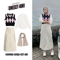 Gambar One set 4in1 baju atasan vest rompi rajut kemeja lengan panjang kerah putih rok panjang kargo cargo pashmina | ootd outfit wanita kerja anak perempuan kampus hangout kekinian murah CO43 - vest+rok dari comfy.outfit undefined 1 Tokopedia