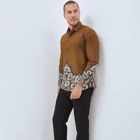 Gambar Odza Kemeja Batik Pria Lengan Panjang Modern Jumbo Regular Fit Coklat Parabawa Casual Formal Motif Katun Nyaman Slim - M (Slim fit) dari Odza Classic undefined 3 Tokopedia