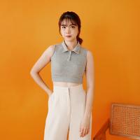 Gambar [ S to XXL ] Elvira Tank Top Colar V-Neck Crop Top T-Shirt Knit - Atasan Baju Tshirt Rajut Wanita Croptop Kaos Tee Lengan Panjang Fashion Wanita Outfit Hangout Korea Kekinian Kasual | Kerja Casual | Pesta Party Formal Santai - Grey, M dari delonic.collection undefined 2 Tokopedia