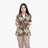 Gambar Blouse Batik Over Size LD 140  / Atasan Batik Jumbo S-M-L-XL-2L-3L-4L-5L-6L-7L Model Blus Jumbo Kerja Batik / Atasan Big Size Kerja Wanita / Pakaian Batik Kekinian Kerja Bahan Katun Formal Kantor Wanita Trendy Terbaru / Baju Santai Crew Neck Slim-fitting - M pendek dari Oralia undefined 4 Tokopedia
