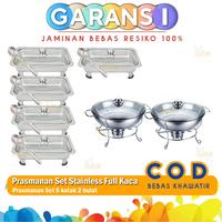 Gambar Prasmanan Set Stainless Full Kaca 5 Persegi Panjang 2 Bulat Penghangat Pemanas Makanan - Prasmanan Set Estetik Acara Syukuran Pengantin dirumah dipernikahan Acara Meeting Keluarga Wadah Saji 1 Set Makanan Tutup Kaca Aesthetic Nampan Baki Stainless Kotak - BONUS dari blidisini_NEW undefined 1 Tokopedia