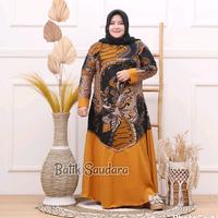 Gambar Baju Gamis Batik Kombinasi Polos Moscrep Jumbo Motif 03 - XXL, Kuning dari Batik Saudara undefined 1 Tokopedia