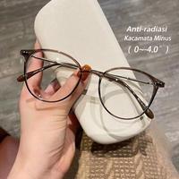 Gambar Kacamata Minus (0 ~ -400°)  Miopia Korean Optik Anti Radiasi  bulat Wanita Pria - Emas Hitam, -1.0 dari Kaiyun Kacamata undefined 1 Tokopedia
