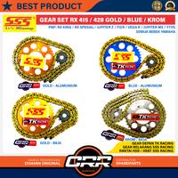 Gambar Gear Set SSS Girset 415/428 Yamaha Jupiter Z Vega R Jupiter MX RX King F1ZR Force 1 Alfa V88 YT115 RX Spesial Gear Depan TK Racing Belakang dan Rantai HSB/HSBT SSS Racing motorcycle Gear Set RX 415 SSS Gir Kendaraan Motor Sparepart Sepeda Gold Emas - 415 - 36T KROM, HSB (GOLD STANDAR) dari CRR PARTS undefined 1 Tokopedia