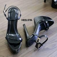 Gambar Sandal Party High Heels 12cm Basic Black Glossy Strap Lingkar Hitam Karet - Hitam, 36 dari KakiLaku. undefined 5 Tokopedia
