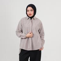 Gambar ELF STORE - KARA Kemeja Atasan Salur Stripe Katun LD Jumbo Wanita Muslim Panjang Kekinian Baju Oversize - Mocca, M ( LD 100cm) dari elf.store_NEW undefined 3 Tokopedia