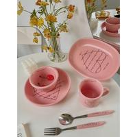 Gambar PINKEU Korean Ceramic Love Series Plate Bowl Mug Set Peralatan Makan Mangkok Piring Merah Muda Valentine - Mug dari Jafa Home Living undefined 2 Tokopedia