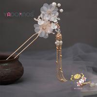 Gambar YADORNOS Wanita kristal bead rambut genggam bunga simulasi mutiara desain langkah shake hanfu hair tongkat dengan headwear rumbai - #1 dari YADORNOS undefined 3 Tokopedia
