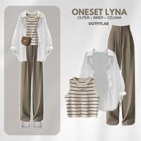 Gambar Outfit Set Lyna Kemeja Basic Putih Celana Kulot Loose Tank Top Salur Setelan Wanita OOTD Casual Kerja 3in1 Formal Panjang - Celana +Kemeja dari Daily-OOTD undefined 1 Tokopedia