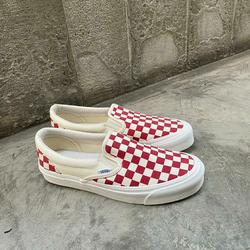 red checkerboard vans