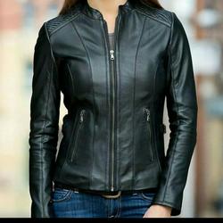 jaket kulit wanita asli domba garut warna coklat tua