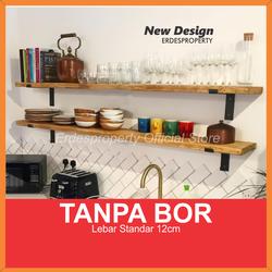 Rak Dinding Ambalan Kayu Solid Rak Buku Bumbu Dapur Hiasan Dinding