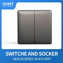 CHINT NEW2N-Gray Black 2-gang 1-way switch/saklar