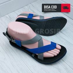 Sandal Gunung Wanita Terbaru Model Tali Silang Sol Karet Size 36-41 - abu biru, 41