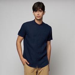 Kemeja linen peternation kerah sanghai pendek warna navy