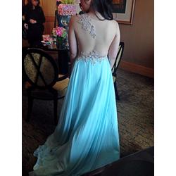 Jual Backless Cowl Blue Dress Satin 
