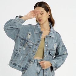 beige oversized denim jacket