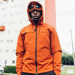 cp company navy soft shell goggle jacket