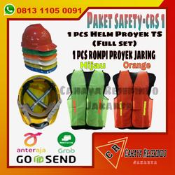 Cahaya Rejekindo Paket Safety Proyek TS CRs 1 - 1pcs Helm Proyek TS & 1pcs Rompi Jaring Hijau/Orange - Paket Safety Murah