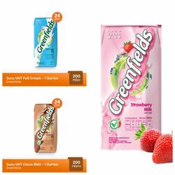 Susu Greenfields UHT 200 ml x 24 pcs Plain / Choco Malt / Strawberry