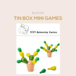 Tin Box Mini Games - Wooden Toys - blocks stacking tangram balancing - Cactus