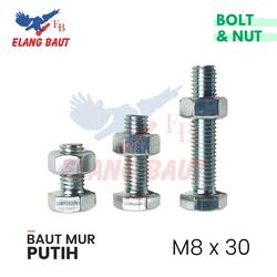 Baut Mur Putih M8 x 30 / Baut 8x30 / BMP M8