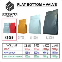 KEMASAN KOPI 100 GR FLAT BOTTOM VALVE SUPER XS-250 GUSSET POUCH KPACK